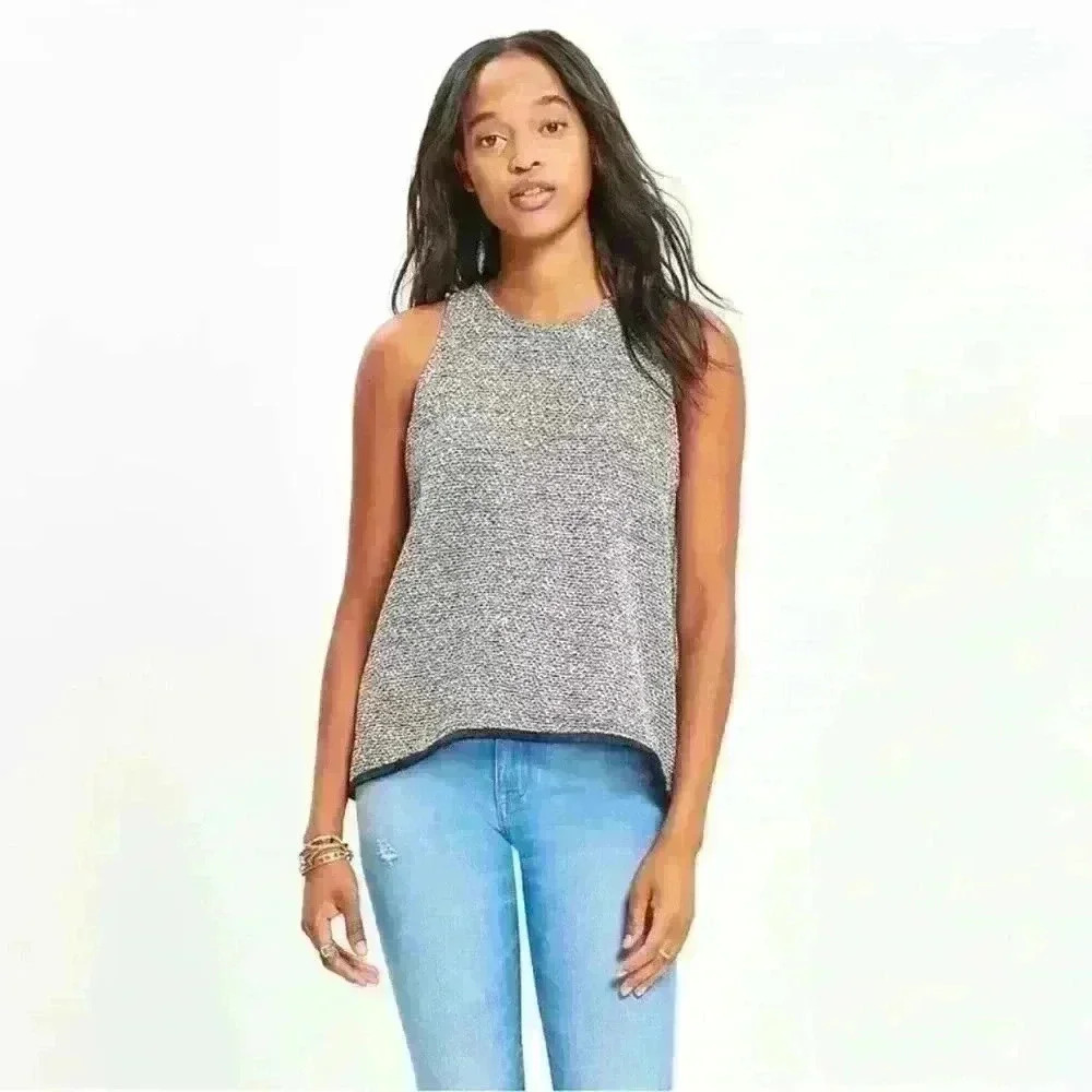 Madewell Swingy Fringe Hem Knit High Low Gray Tank Top -Size XS - Fall sweater